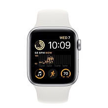 Часы Apple Watch SE 44mm (2022) Silver Aluminum Case with Sport Band White (Серебристый/Белый)